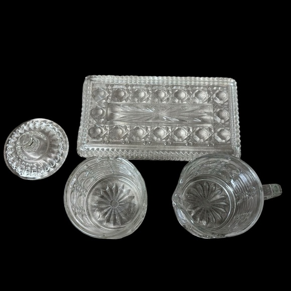 FEDERAL GLASS WINDSOR pressed glass cream and sugar on tray - Picture 4 of 8